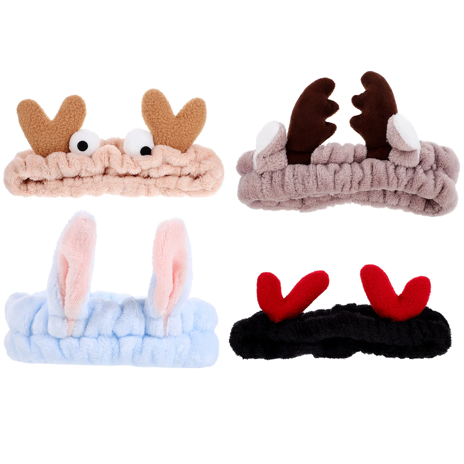 

4pcs Face Cleaning Headbands Shower Spa Headband Cartoon Headbands Plush Hair Band for Women