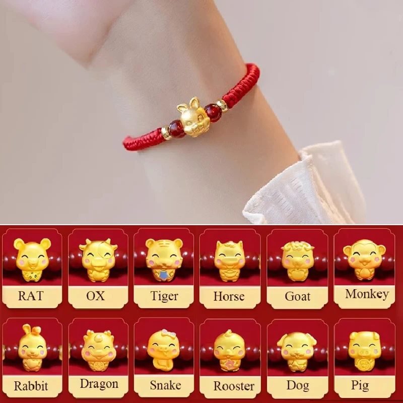 Constellation Zodiac Sign Braided Animal Bracelet Men Women Red Rope Gold Color Beads Bracelet Bangle Gift Jewelry 12