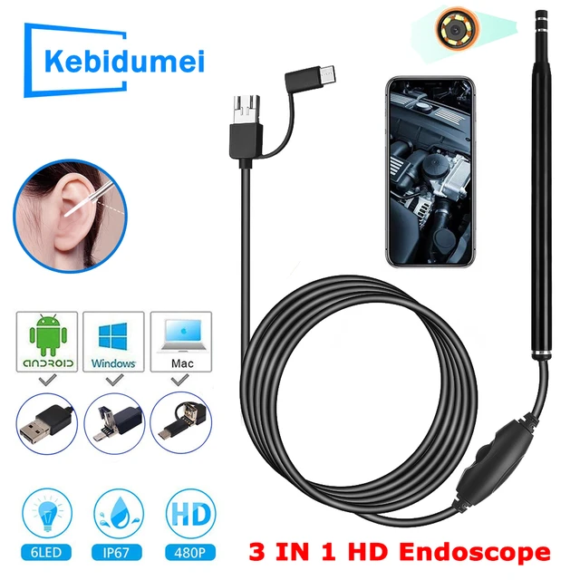 3IN1 Type c Micro USB Endoscope Camera 5.5MM 7MM Adjustable 6LEDs Car  Inspection Borescope Waterproof Endoscope For Phone AN98 - AliExpress