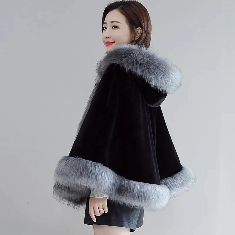

2023 Autumn Winter New Cape Self-Cultivation Versatile Women's Faux Fur Coat Leisure Loose Fashion Female Faux Fur Jacket