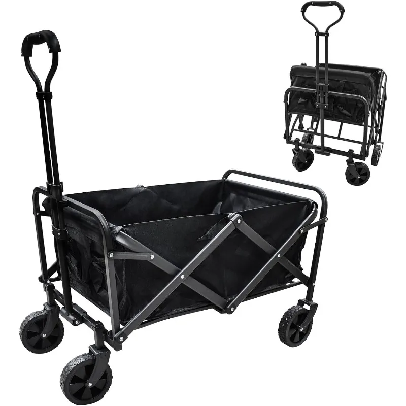 Energymax Beach Cart Large Capacity, Heavy Duty Folding Wagon Portable, Collapsible Wagon for Sports, Shopping, Camping (Black) outdoor sports glasses safety over eyeglasses game goggles portable basketball anti fog pc practice football man