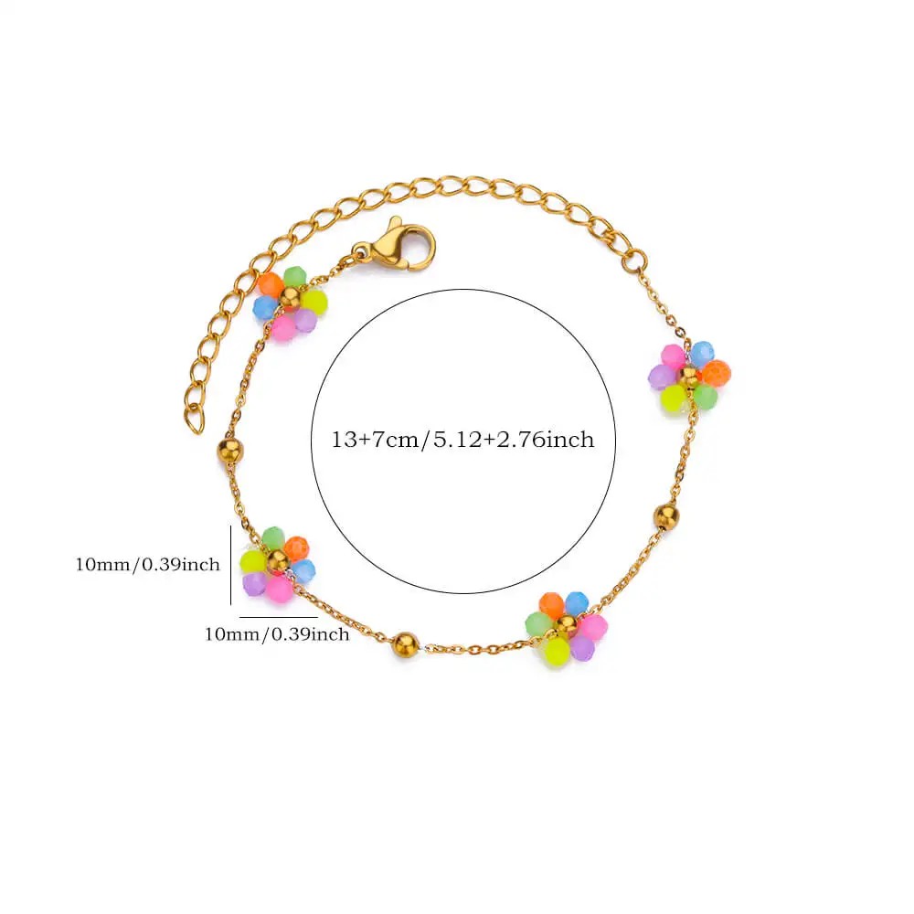 Stainless Steel Rice Bead Flower Bracelet for Women