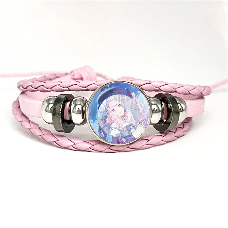 Project SEKAI Anime Akiyama Mizuki Nightcord Pink Leather Bracelet Glass Cabochon Button Multilayer Bangles Wristband Gift