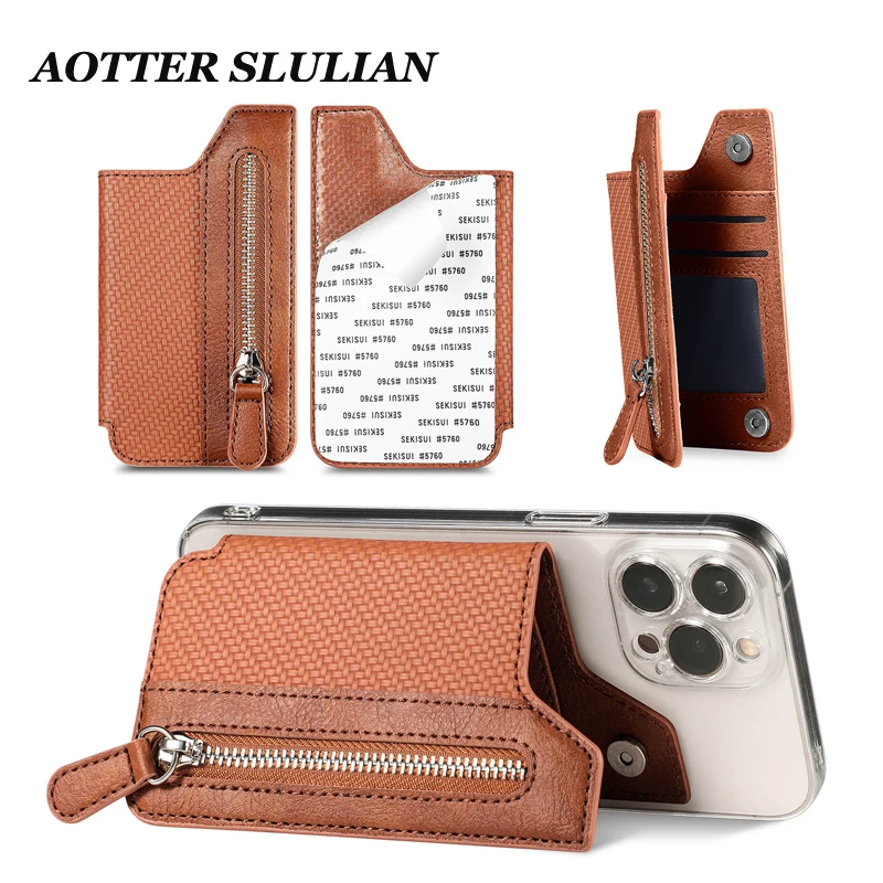 

ID Credit Holder Wallet Luxury Phone Back Card Protected Cover Mini Money Wallets Cardholder Pouch Coin Storage Bag With Zipper