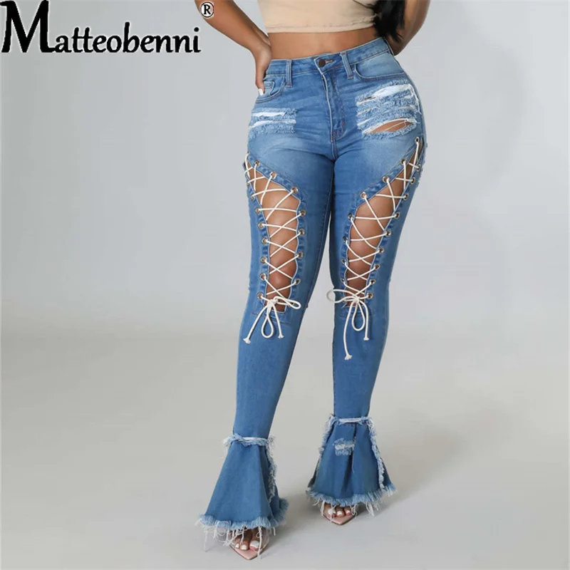 Stylish Sexy High Waist Wide Leg Flared Women's Summer Ripped Jeans Denim  Pants Ladies - China Jeans for Women and Jeans Women price