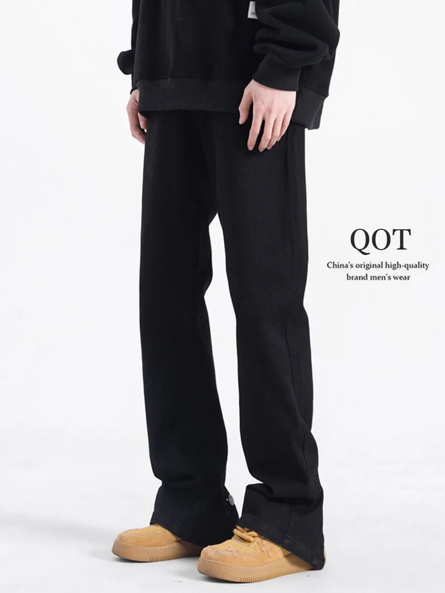 Jeans Men's American-Style Black Washed Cotton Single-Breasted Casual Trendy Stretch Slimming Straight Trousers for Four Seasons