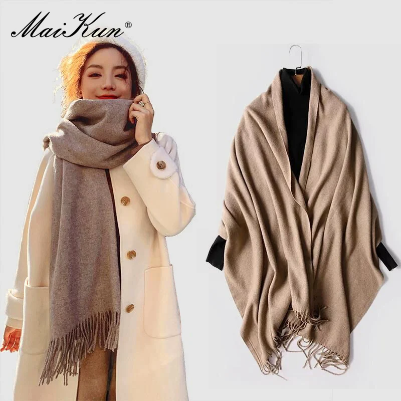 Maikun Scarf For Women Autumn And Winter New Solid Color Cashmere Warm Thickened Wool Scarf Shawl Dual-use Unisex Shawl Bufandas