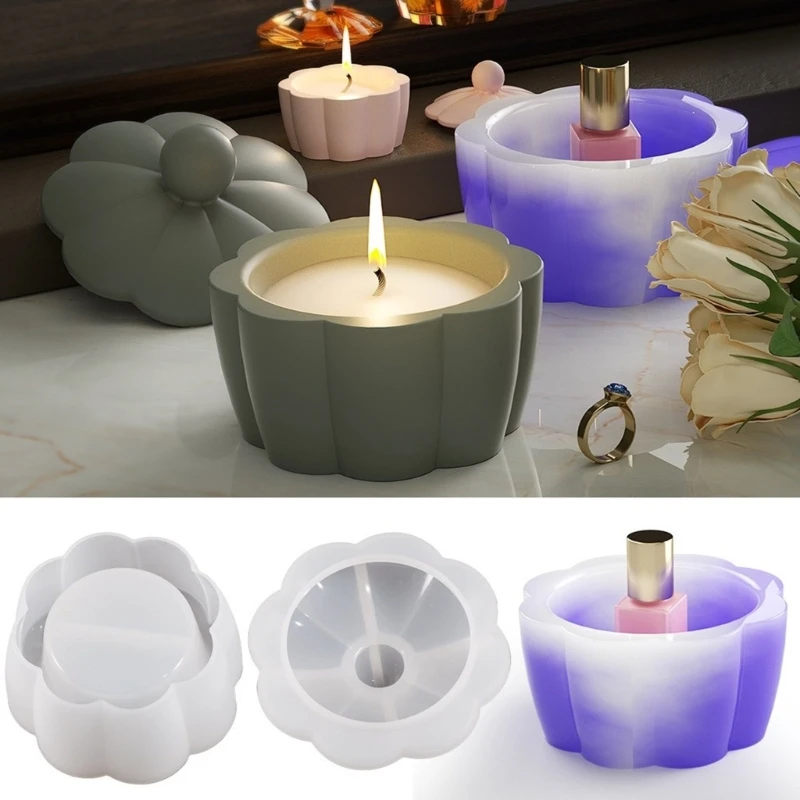 

DIY Flower Shape Silicone Storage Box Mold with Lid Handmade Desktop Ornament Candle Cup Jewelry Box Epoxy Resin Casting Mould