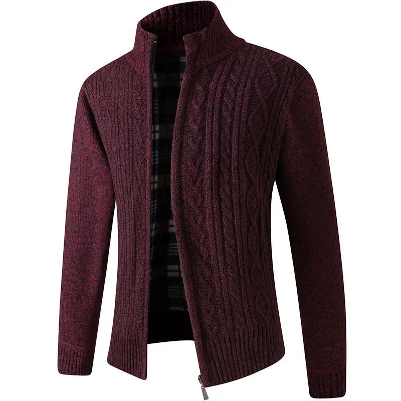 2023 Autumn and Winter Men's New Fashion Solid Color Casual Sweater Thickened Standing Collar Loose and Comfortable Knitted Coat