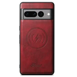 Luxury Hybrid Retro Leather Shockproof Back Case with Magnet - Google Pixel 6 (Red)