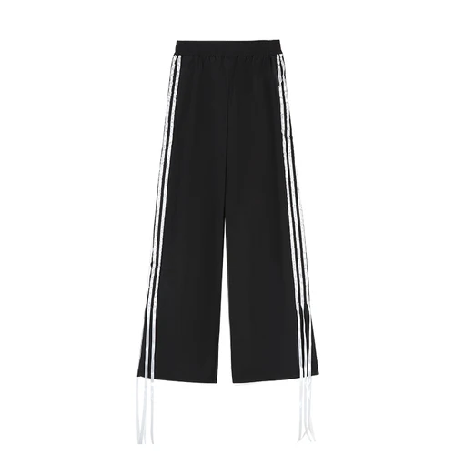 Black Harajuku Wide Leg Pants for Women Fashion Bandage Bow
