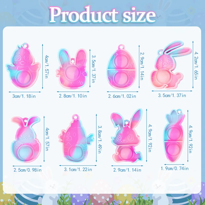 10/20Pcs Mini Pop Keychain Easter Rabbit Carrot Egg Ornaments Easter Party Basket Stuffers Kids Boy Girl Birthday Party Favors