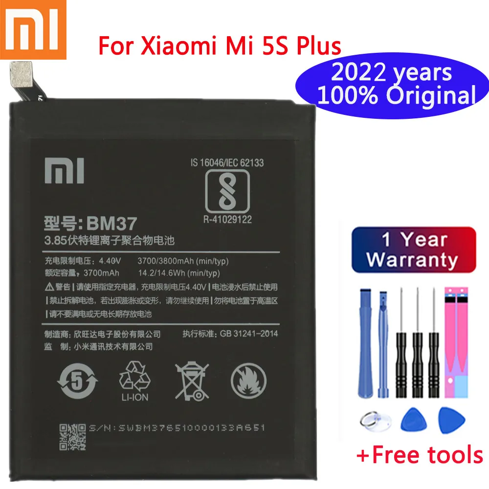 

2022 years xiao mi 100% Original Battery for Xiaomi Mi 5S Plus MI5S Plus BM37 3800mAh High Quality Replacment Phone Battery
