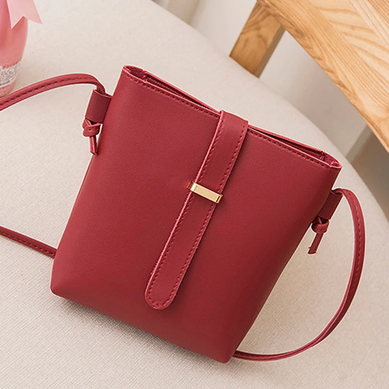5-Color Women's Fashion Small Fresh Crossbody Bag PU Leather Solid Color Shoulder Bag Date and Shopping Bucket