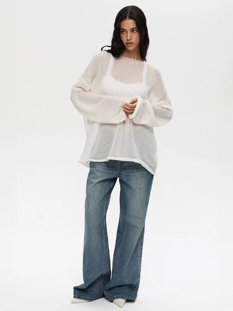 Knitted Round Neck Hollow Pullover Top Women's Summer Fashion Casual Loose Pullover Long Sleeve Streetwear Top Pullover 12 Knitted Round Neck Hollow Pullover Top Women's Summer Fashion Casual Loose Pullover Long Sleeve Streetwear Top Pullover