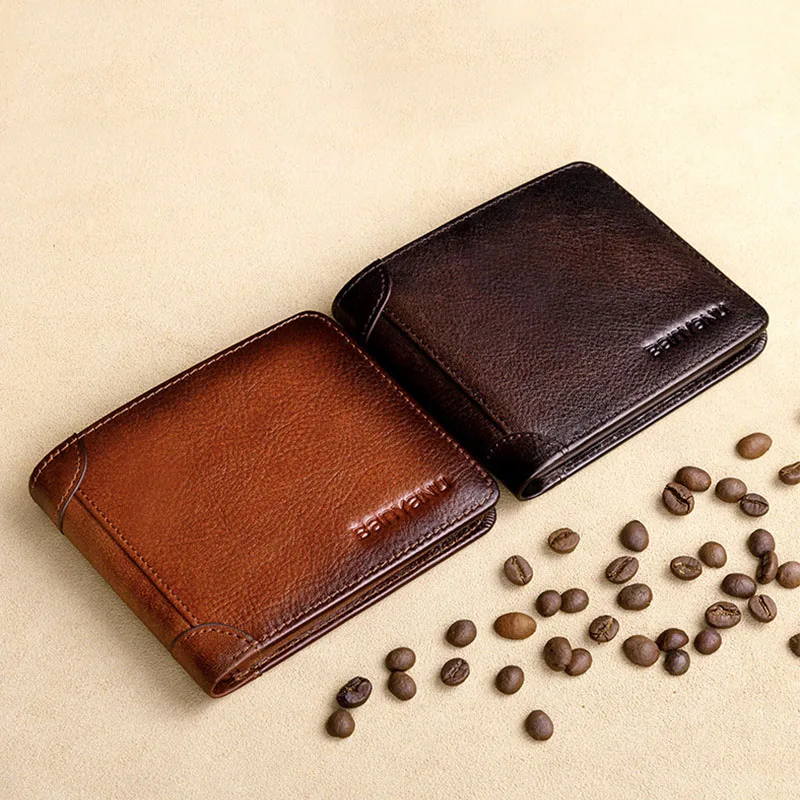 Leather wallet card bag for men Short new large capacity anti-theft card multi-function retro horizontal ID card wallet wallet