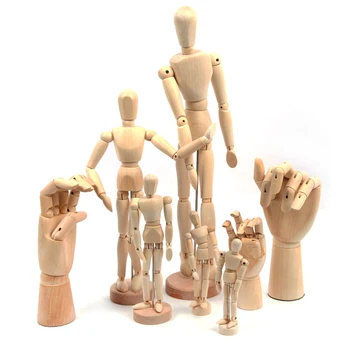 Mano in legno Uomo Disegno in legno Manichino Girevole Modello Artista Arti mobili Miniature maschili umani Figurine Decorazione Artigianato