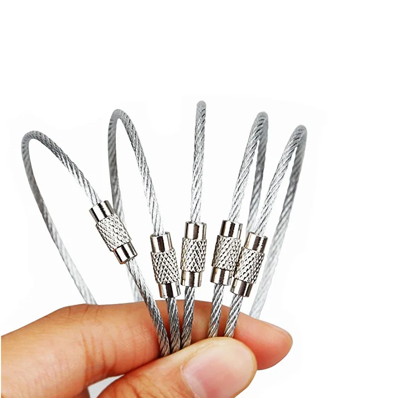 1/2/5/10Pcs Keychain Ring Key Keyring Circle Rope Cable Loop Outdoor Camp Luggage Tag Screw Lock Gadget metal keychain stainless steel wire rope steel wire rope