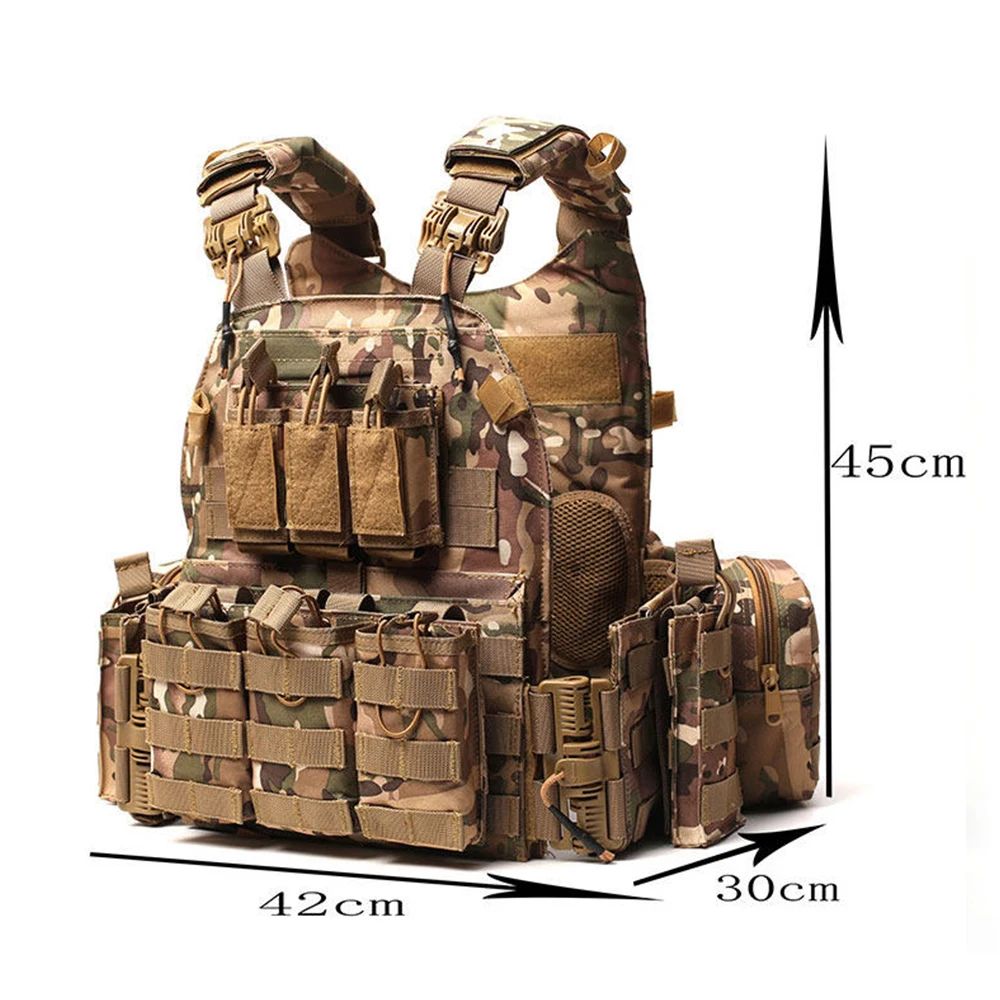 퀵 릴리스 6-in-1 전술 조끼 세트 MOLLE 야외 사냥용 멀티 포켓 군용 전투 조끼 Airsoft Paintball CS Wargame