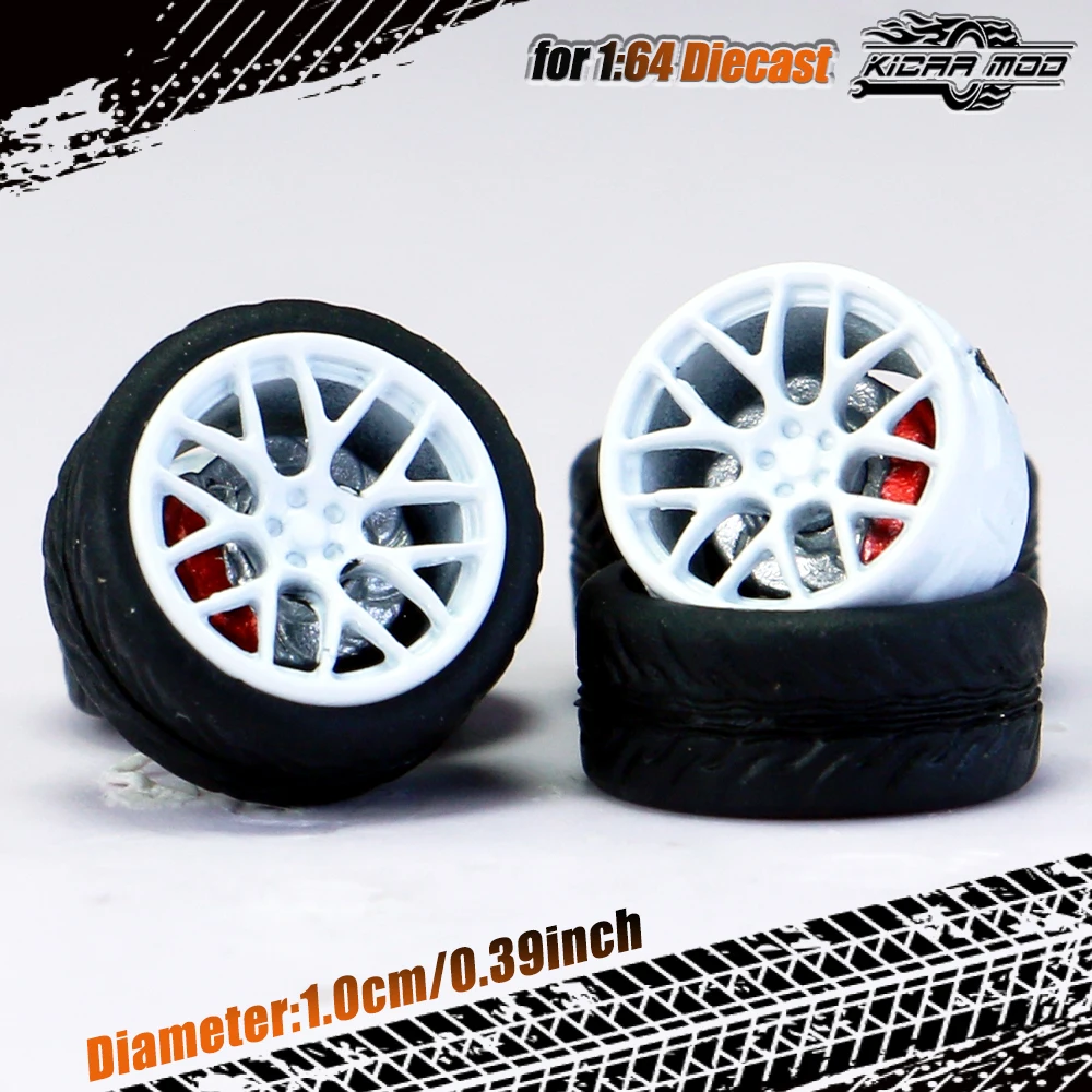 Kicarmod 1/64 Model Car ABS Wheels with Rubber Tire Brake Disc Refitting Parts Diameter 10mm For Model Car Tomica MINI GT