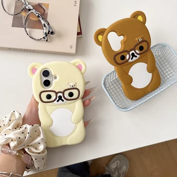 For iPhone 16 15 14 13 12 11 Pro Max mini Plus Xs XR 6 7 8 Plus Glasses Rilakkuma Bear Silicone Soft Cover Case 1