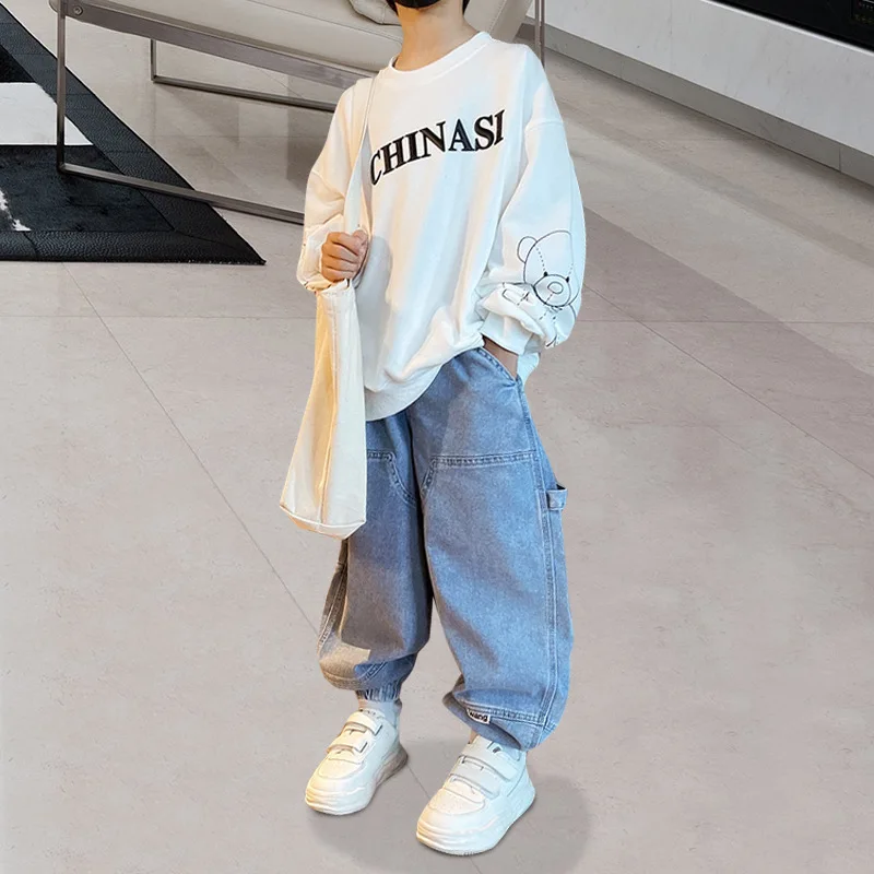 Boys Pants Kids Pants Cotton Jeans Harem Trousers Elastic Waist 4 8 12Y