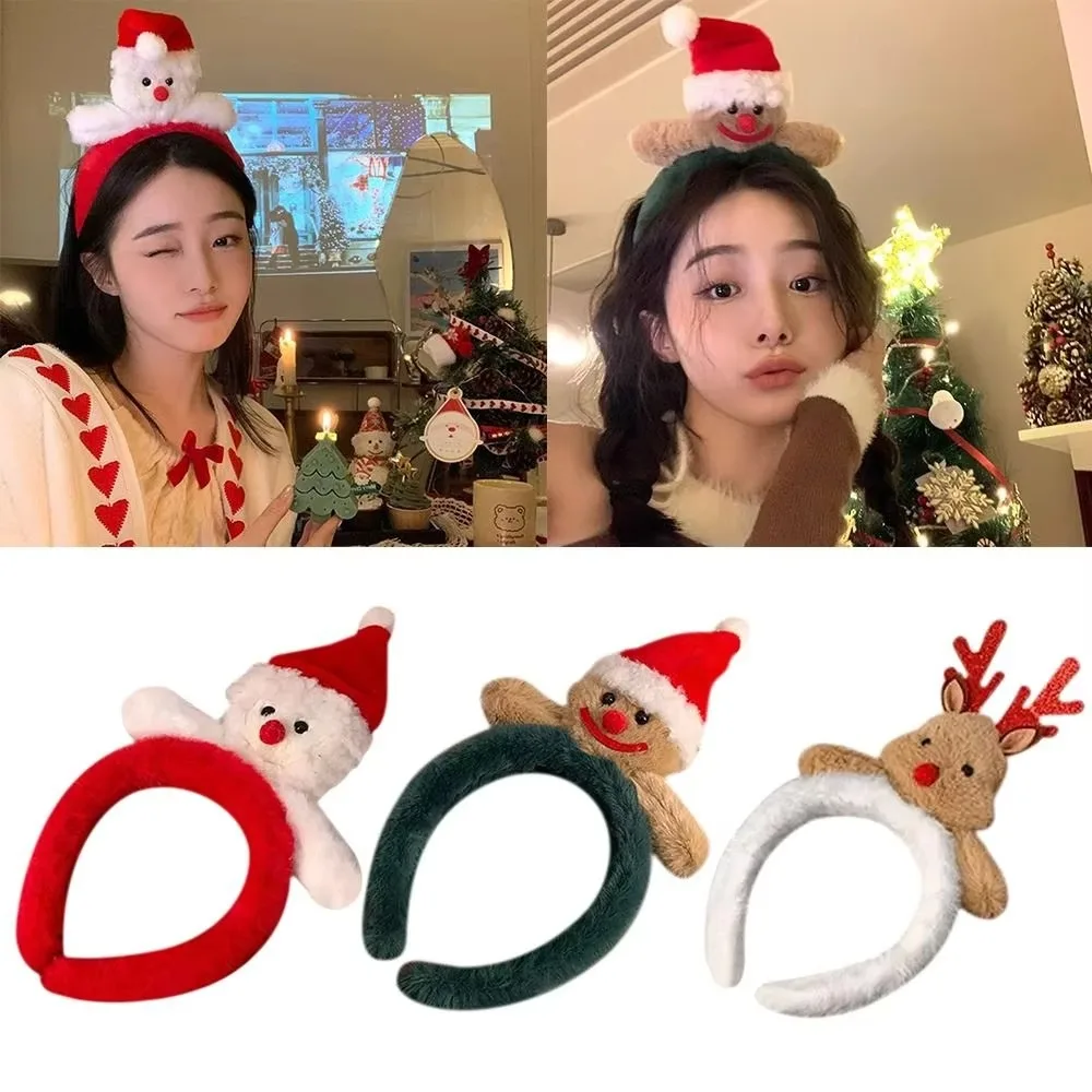 Cute Cartoon Red Christmas Headband Antler Fluffy Plush Children Headwear Snowman Hair Clip Xmas Hair Accessories