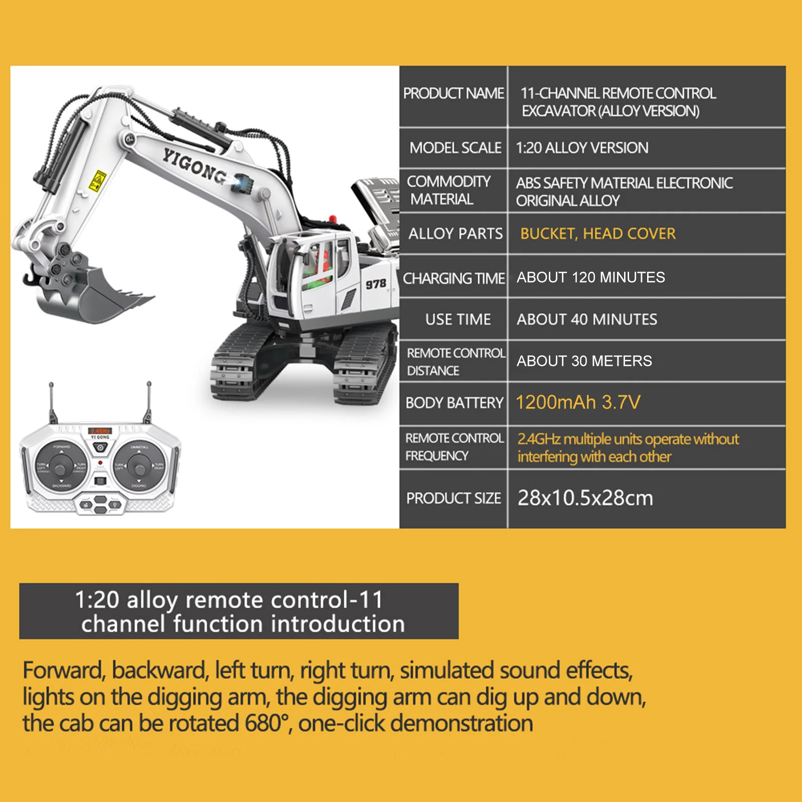 2.4G Radio Controlled RC Dump Truck 1/20 11CH Dumper Technique Car Vehicle Models for Children Adult Presents 5