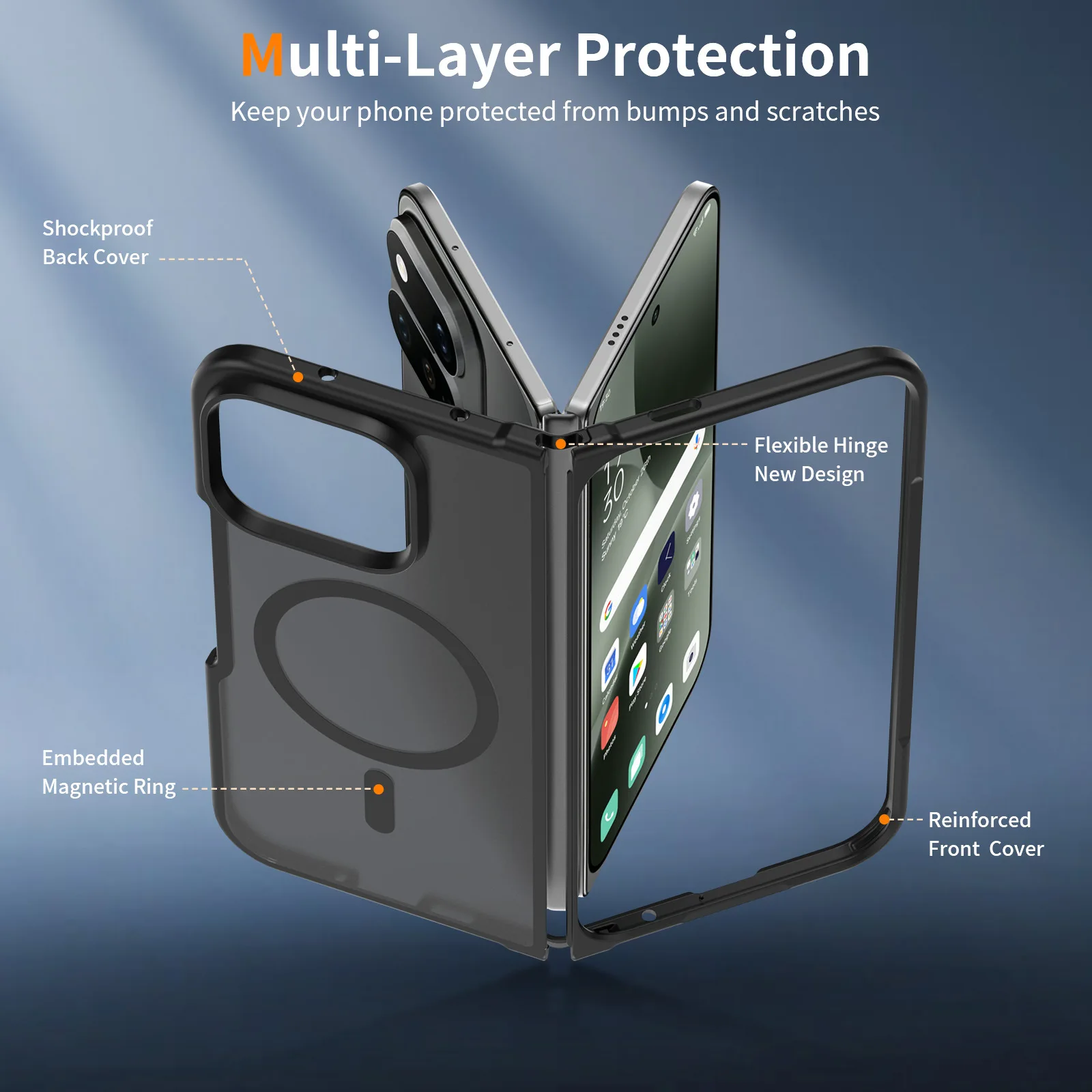 Deluxe Frosted Magnetic 2-in-1 Folding Phone Case with Wireless Charging Compatibility