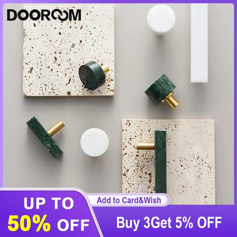 Dooroom Marble Brass Stone Furniture Handles Modern White Green Round
