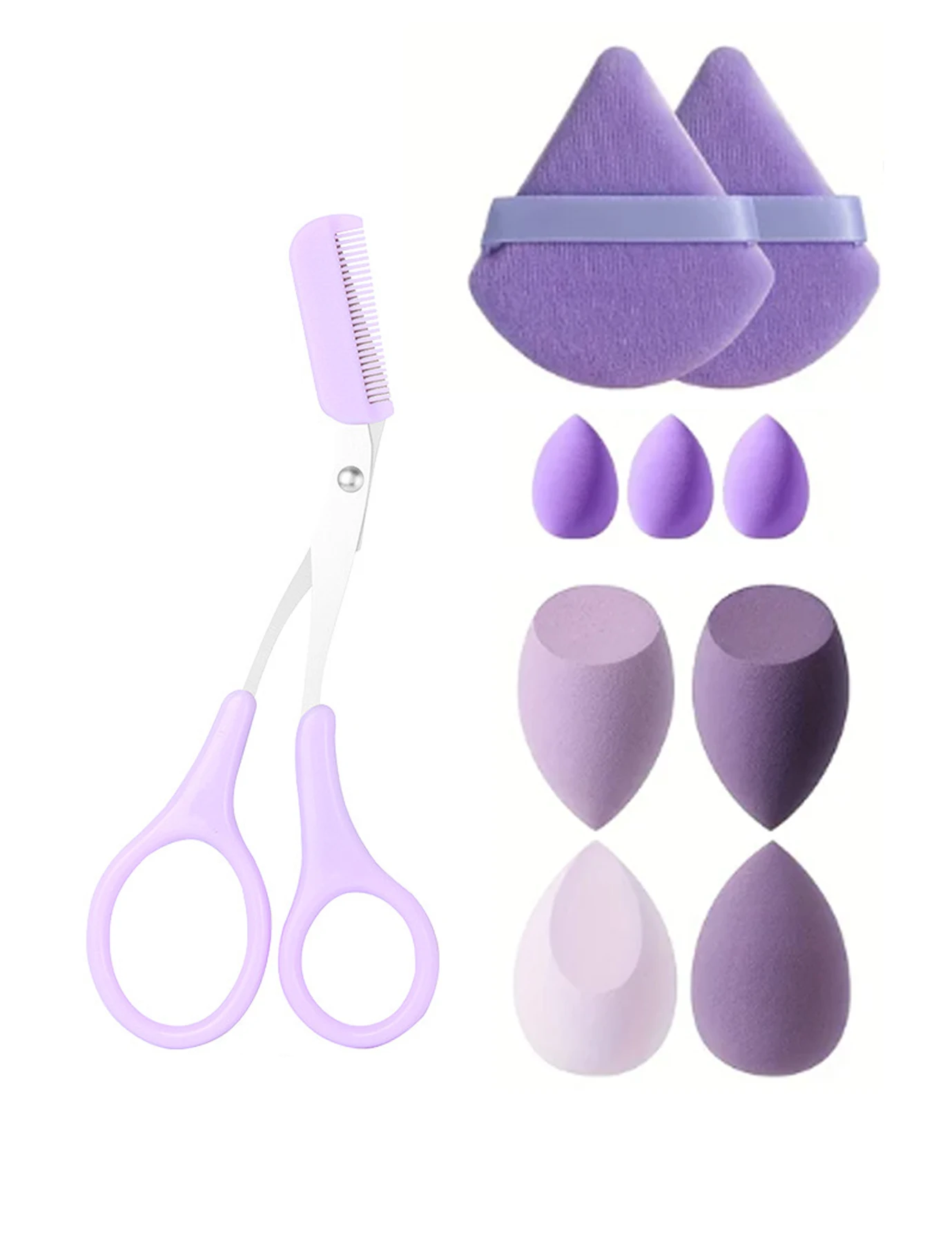 10 PCS powder puff set 1 eyebrow trimmer, beauty blender and mini beauty egg and 3-corner setting powder puff