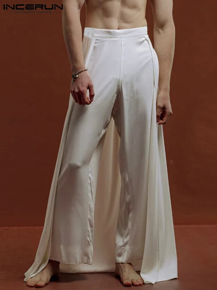 Stylish Men's Wide Leg See Through Mesh Trousers Solid All-match Simple Male Comfortable Long Pants S-5XL INCERUN wide leg pants