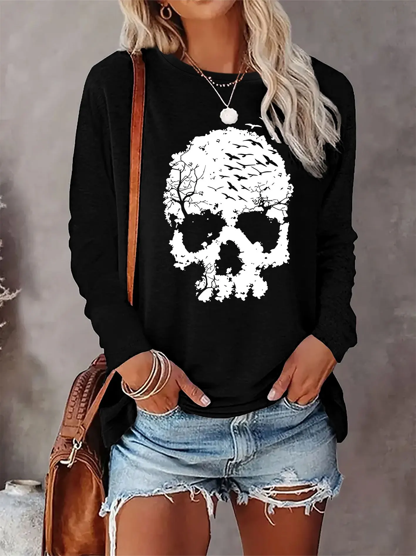 Slim Fit Womens Long Sleeve Cotton T-Shirt - Thin White Top