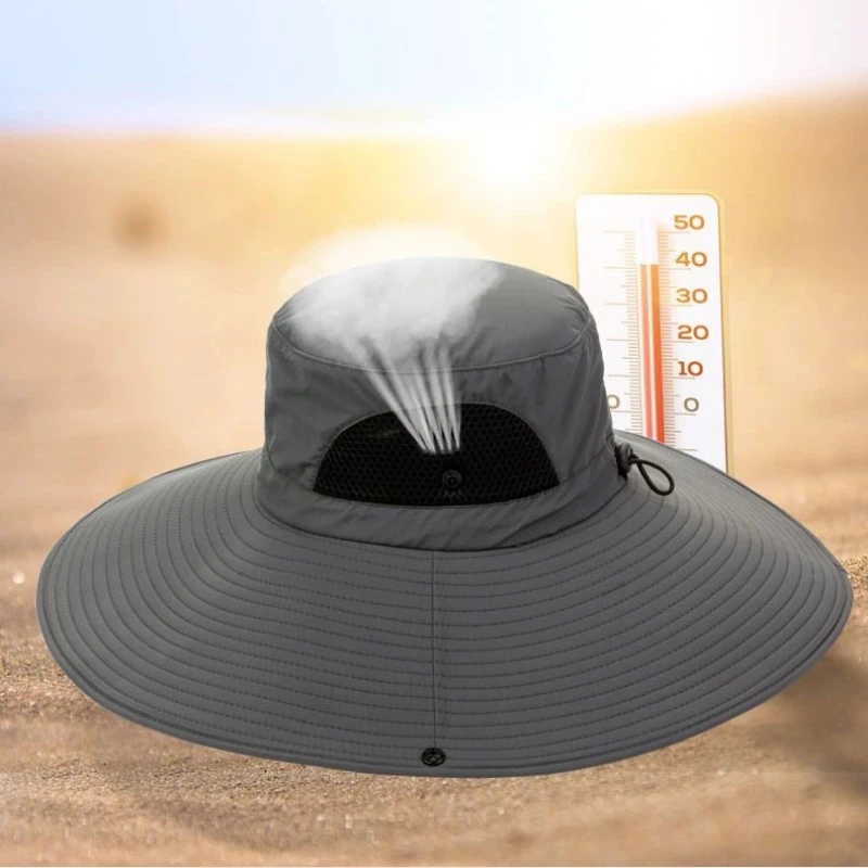 Sun hats 15cm Large Cap Polyester Sun Hat UV Protection Breathable Mesh Cap Foldable Fisher Hat Outdoor Fishing Hiking Beach Caps