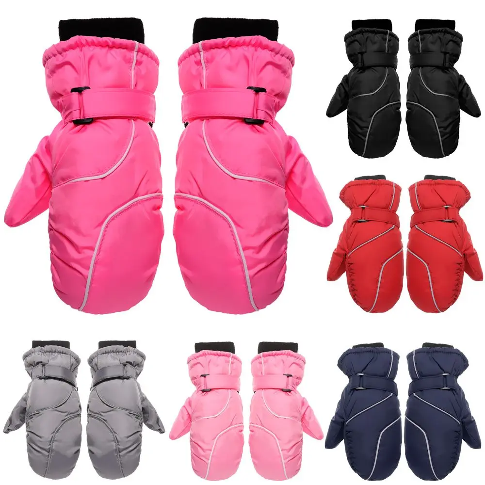 

Children Kids Thicken Warm Solid Color Snow Snowboard Long-sleeved Mitten Children Ski Gloves Windproof Waterproof