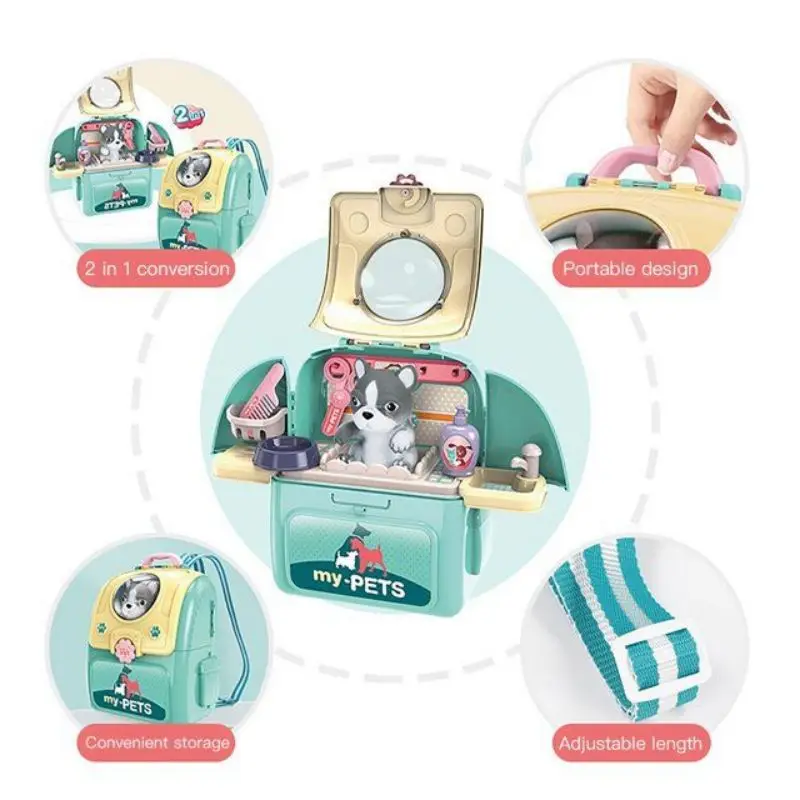 Pet Care Play Set Dog Grooming Kit with Backpack Doctor Set Vet Kit Educational Toy Pretend Play for Toddlers Kids Children 5