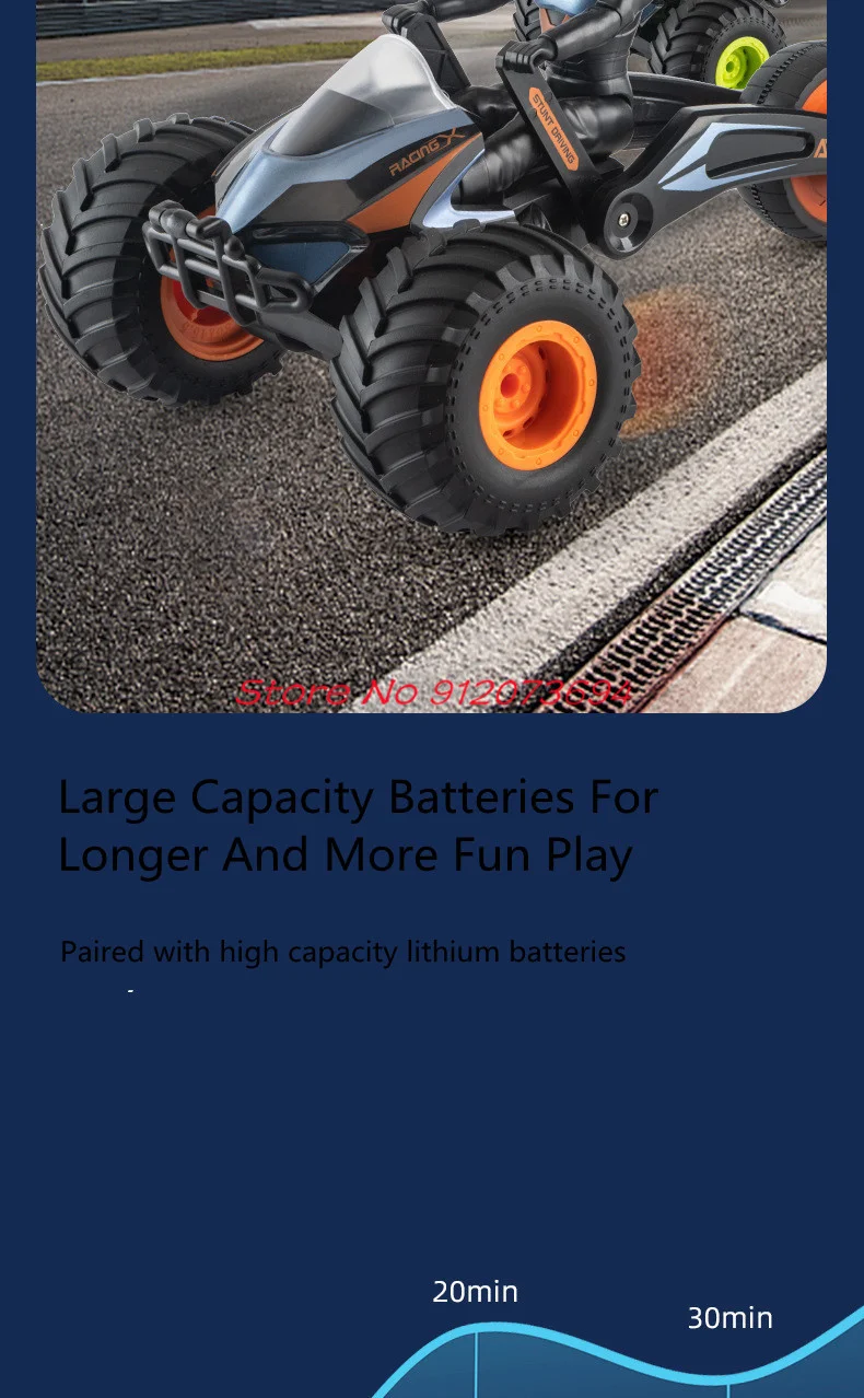 Deformación de modo dual Control remoto de alta velocidad motocicleta 30 minutos iluminación fría y efecto de sonido 360 °   Coche triciclo RC giratorio