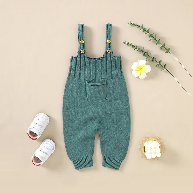 

Newborn Baby Romper Knit Solid Infant Boys Girls Jumpsuit Sleeveless Autumn Toddler Sling Clothing Fashion Pocket 0-18M Overalls
