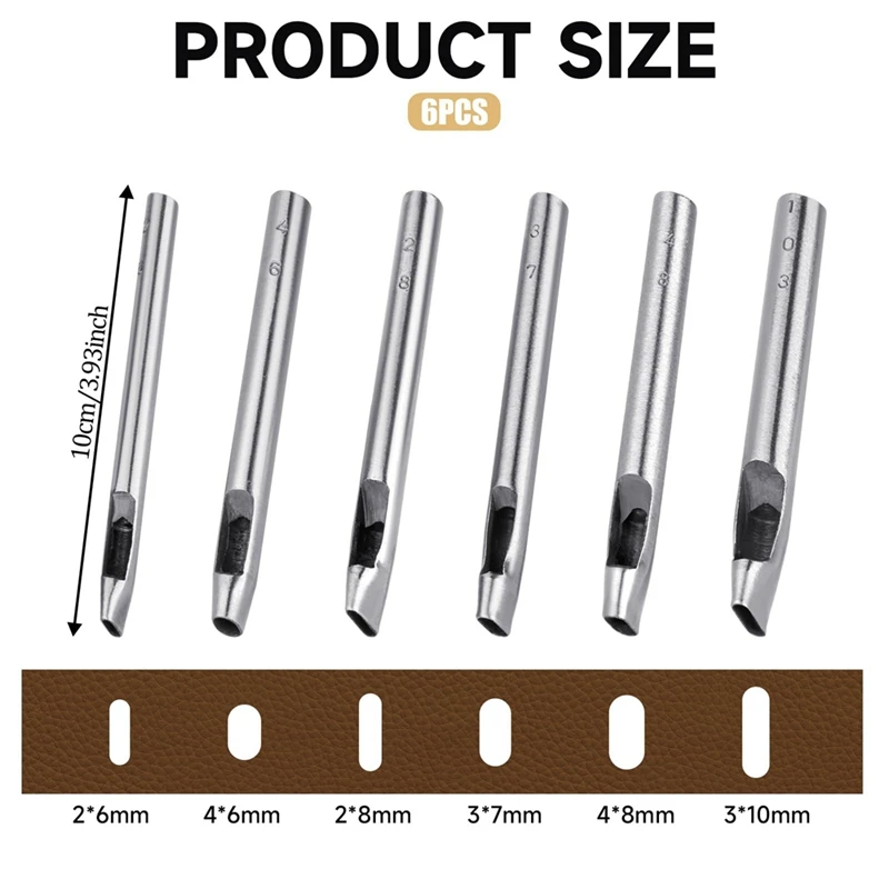 Oval Hole Punch For Leather 6 Sizes 6Mm-10Mm Hollow Leather Crafting Hand Punching Tool Kit