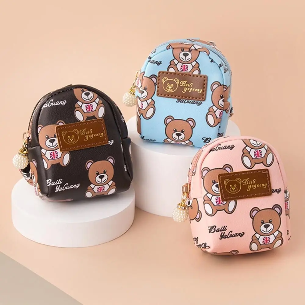 Kawaii Cartoon Bear Small Bag Women PU Leather Coin Purses Wallet Korean Fashion Girls Coin Card Holder Pendant Decoration