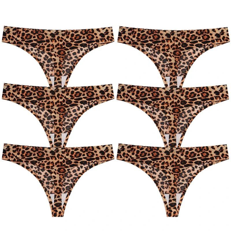 TrowBridge 6PCS/Set Women's Panties Fashion Leopard Thongs Woman Seamless Underwear Sexy Lingerie Soft Cozy G-Strings Hot T-Back