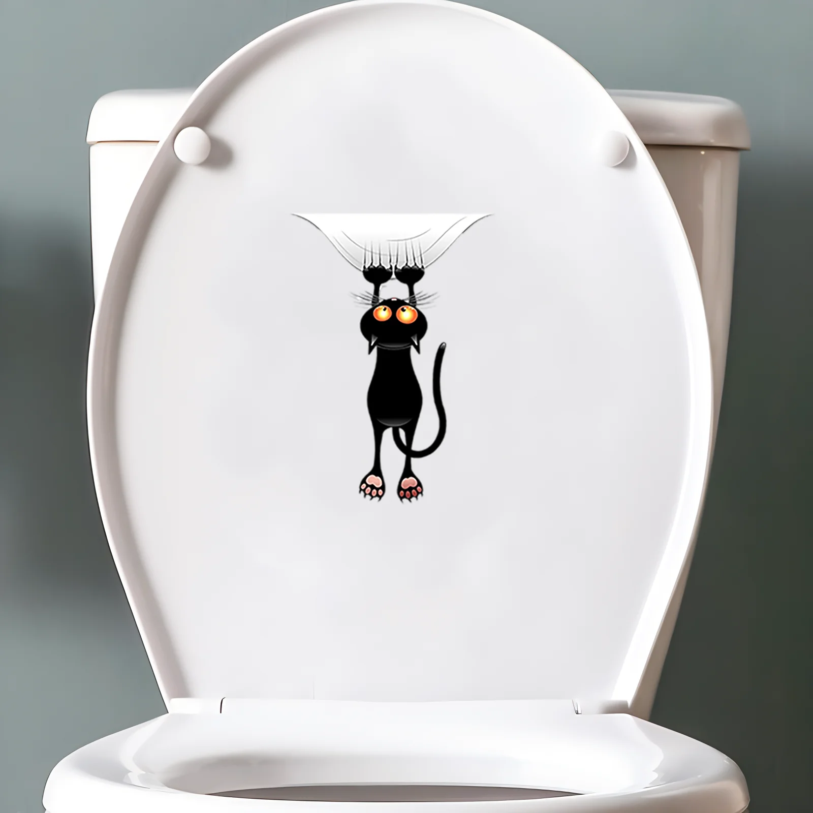 Toilet Cartoon Children's Urinal Toilet Lid Bathroom Door Home Decoration Fun Stickers Black Cat Scratching The Ground E24