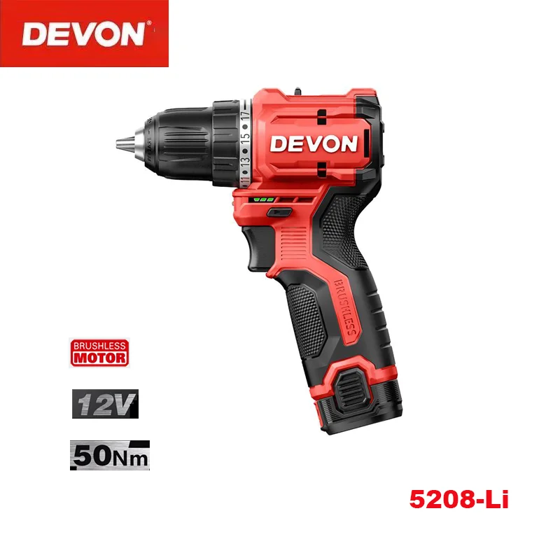 Электрическая дрель DEVON 5208-Li, бытовой шуруповерт 12 В, литиевый аккумулятор, беспроводной электроинструмент