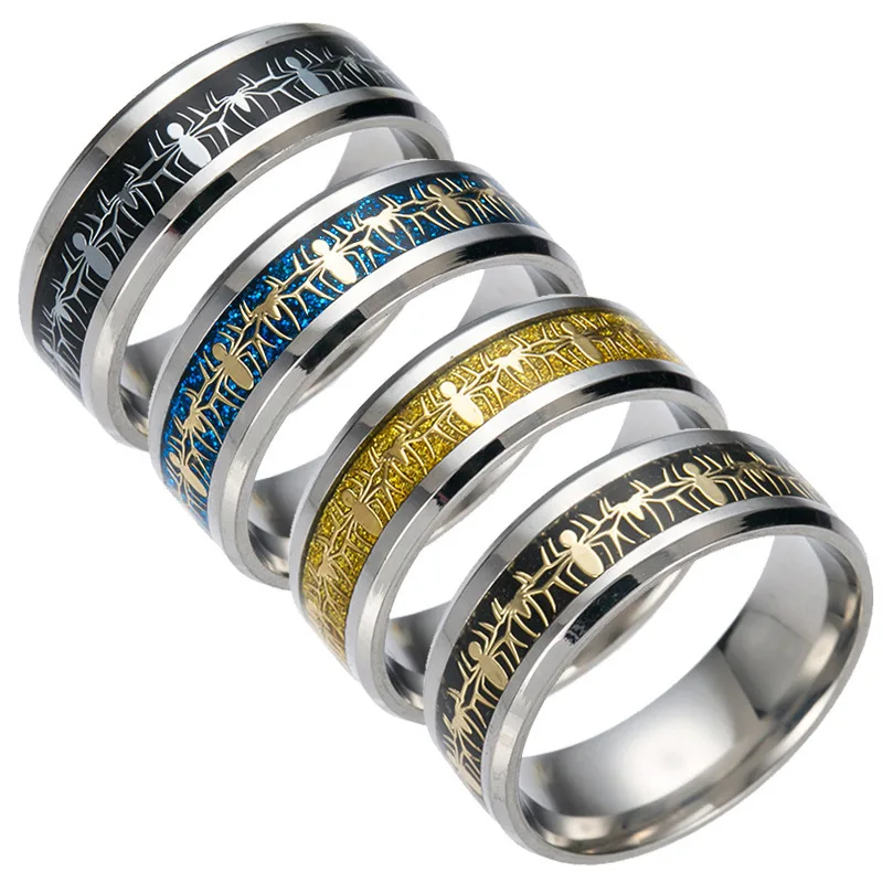 Stainless Steel Cool Spider Pattern Inlay Women Man Rings for Teens Boy Encourage Faith Gift Jewelry 2