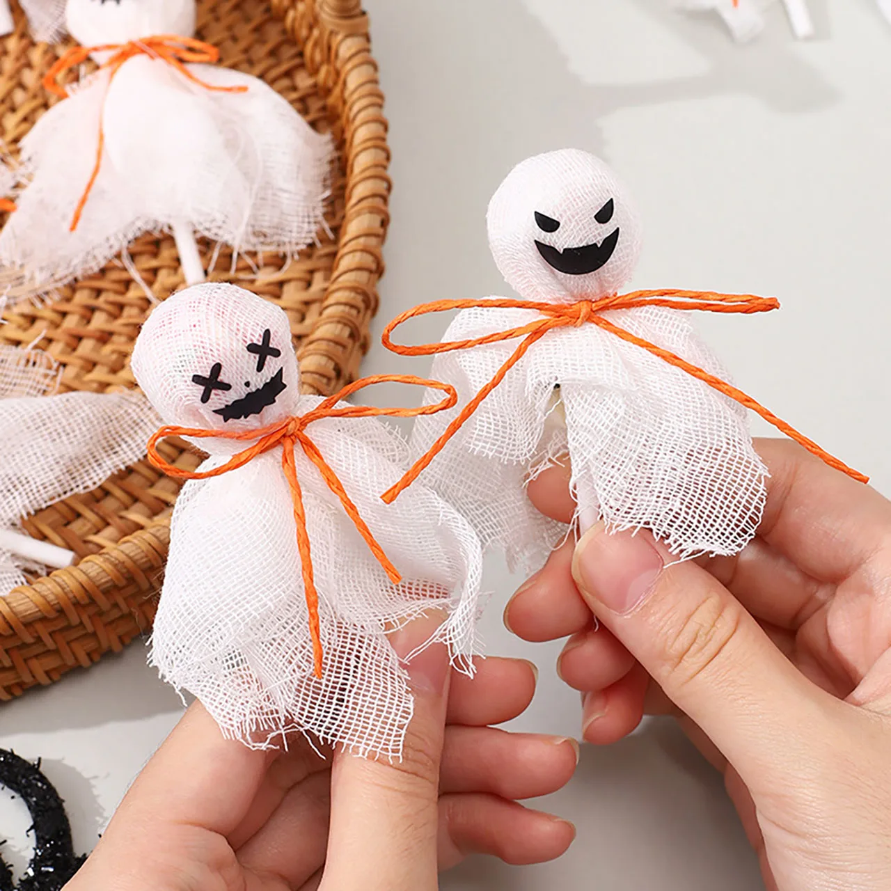 12Pcs Halloween Ghost Pumpkin Lollipop Decoration DIY Candy Packing Cloth with Sticker Decor Kids Gifts Halloween Party Supplies