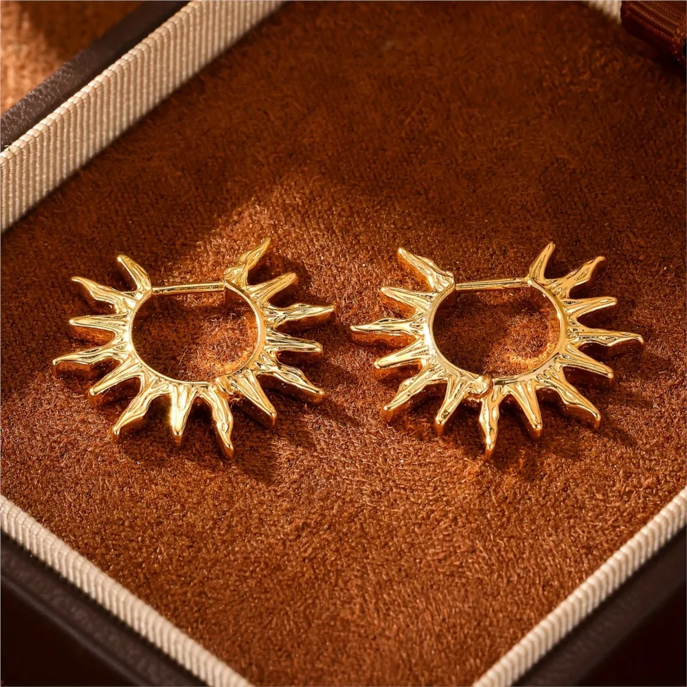 Bohemian Beach Sunburst Hoop Earring for Women Golden Vintage Unisex Everyday & Vacation Jewelry Accessories