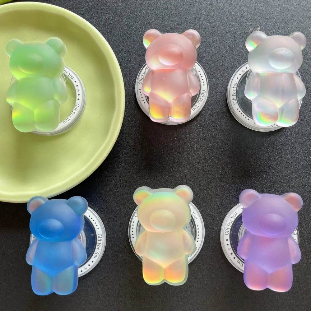 Kawaii Pastel 3D Bear Magnetic Phone Stand - Shockproof & Anti-Slip Desk Holder