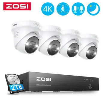 ZOSI PoE 비디오 감시 카메라 시스템, AI 얼굴 인식, 풀 컬러 나이트 비전, IP 카메라, 보안 CCTV 키트, 8CH, 4K, 5MP, 8MP