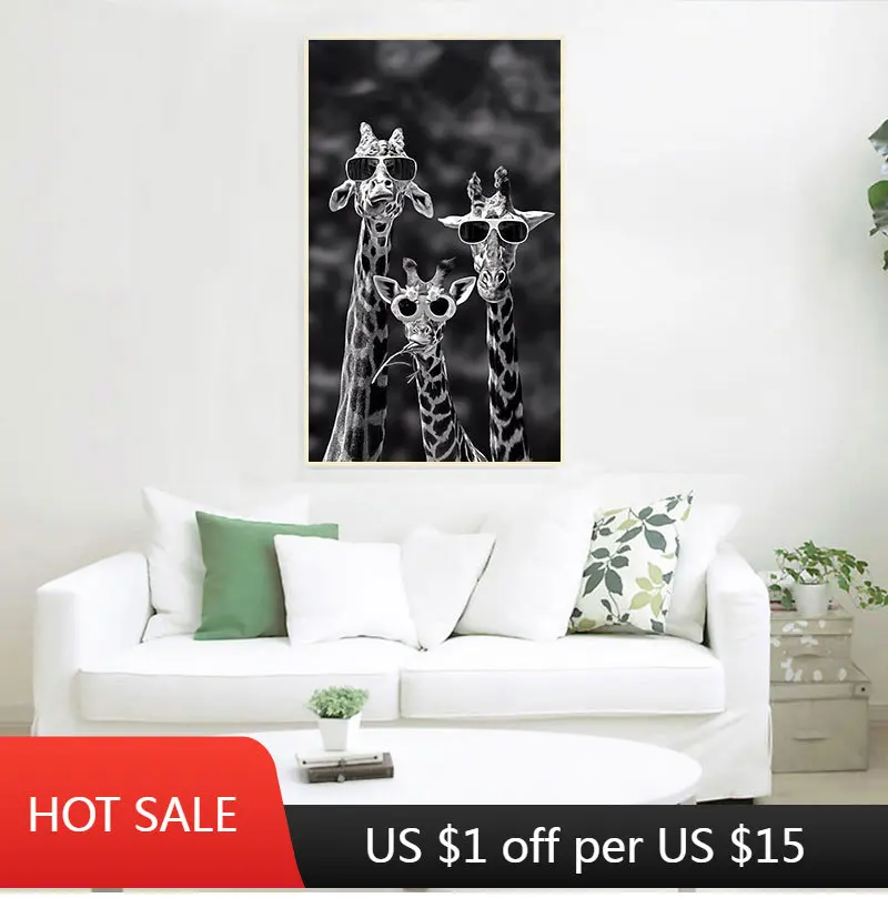 

Giraffes with Sunglasses Funny Art Posters And Prints Black And White Animals Canvas Paintings on the Wall Art Pictures Cuadros
