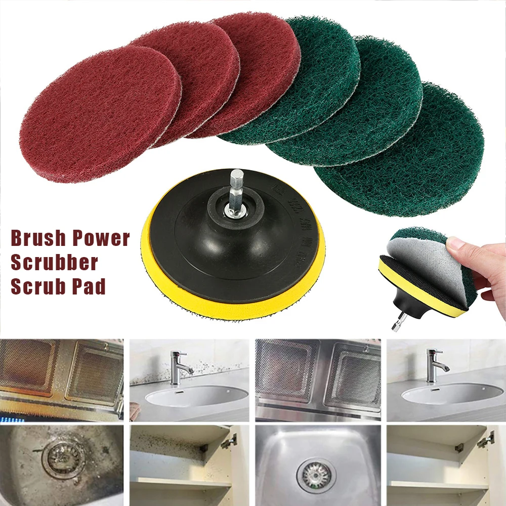 Description Picture 4 of item4 Inch Drill Power Brush Tile Scrubber Scouring Pads Cleaning Kit Household Cleaning Tool for Bathroom Floor Tub Polishing Pad